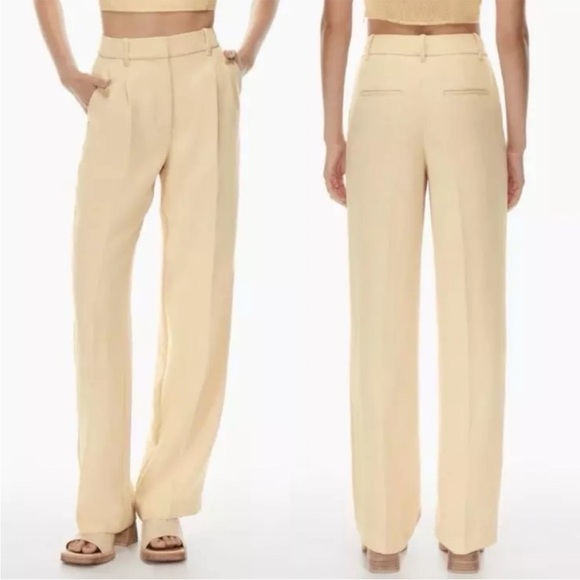 Aritzia- The Effortless Pants Yellow Beige Cream Size 4 Wide Leg - Picture 1 of 10